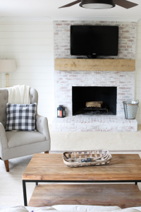 DIY faux shiplap feature wall and fireplace