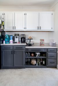grey lower cabinets and white upper cabinets