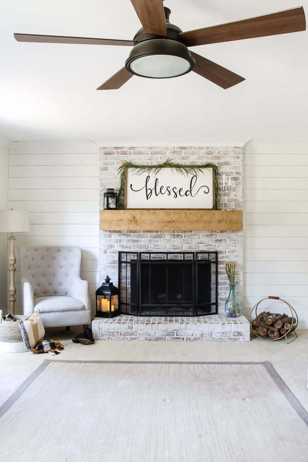 shiplap wall painted alabaster white