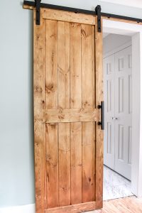 DIY sliding barn door hanging up