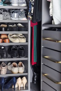 Ikea AURDAL gray unit drawers and stacked shoes