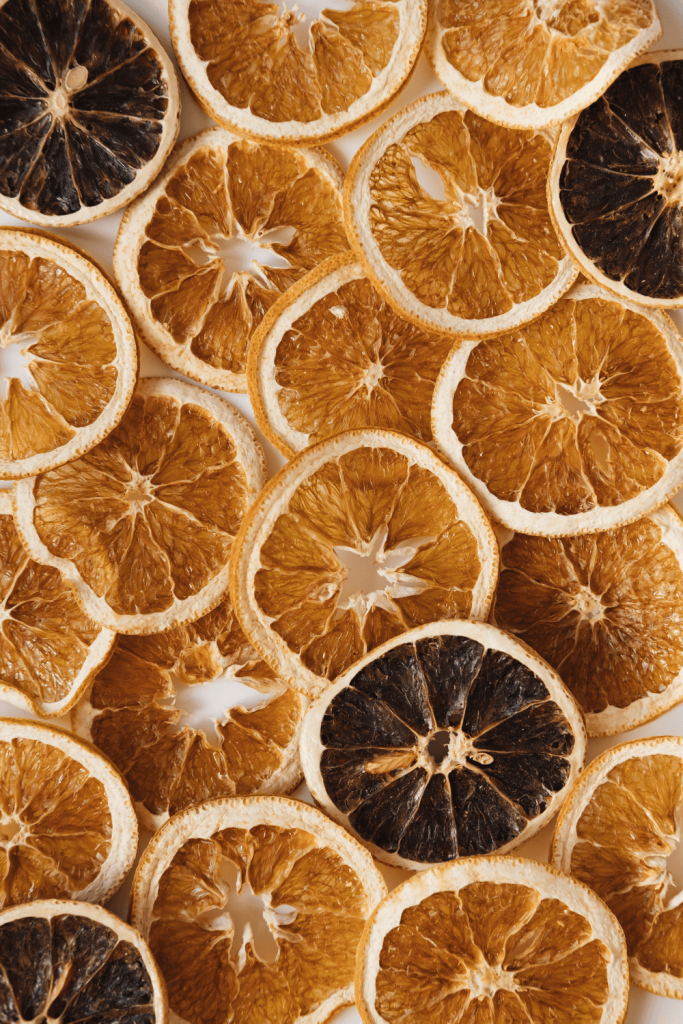 dehydrated dried orange slices laying flat