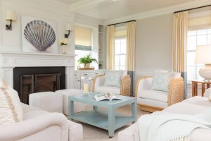 beach color palette living room with blue coffee table
