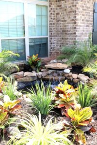 water feature with landscaping around it