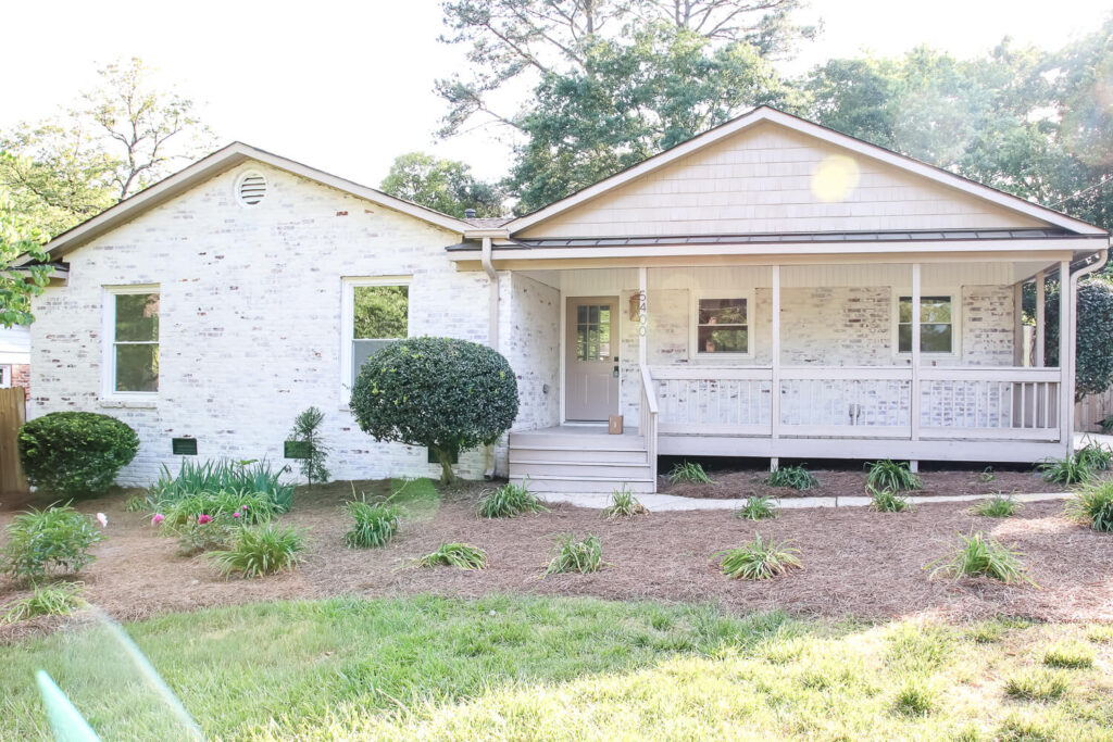 white painted brick exterior of house