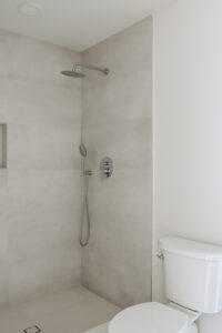 concrete look tile with white walls