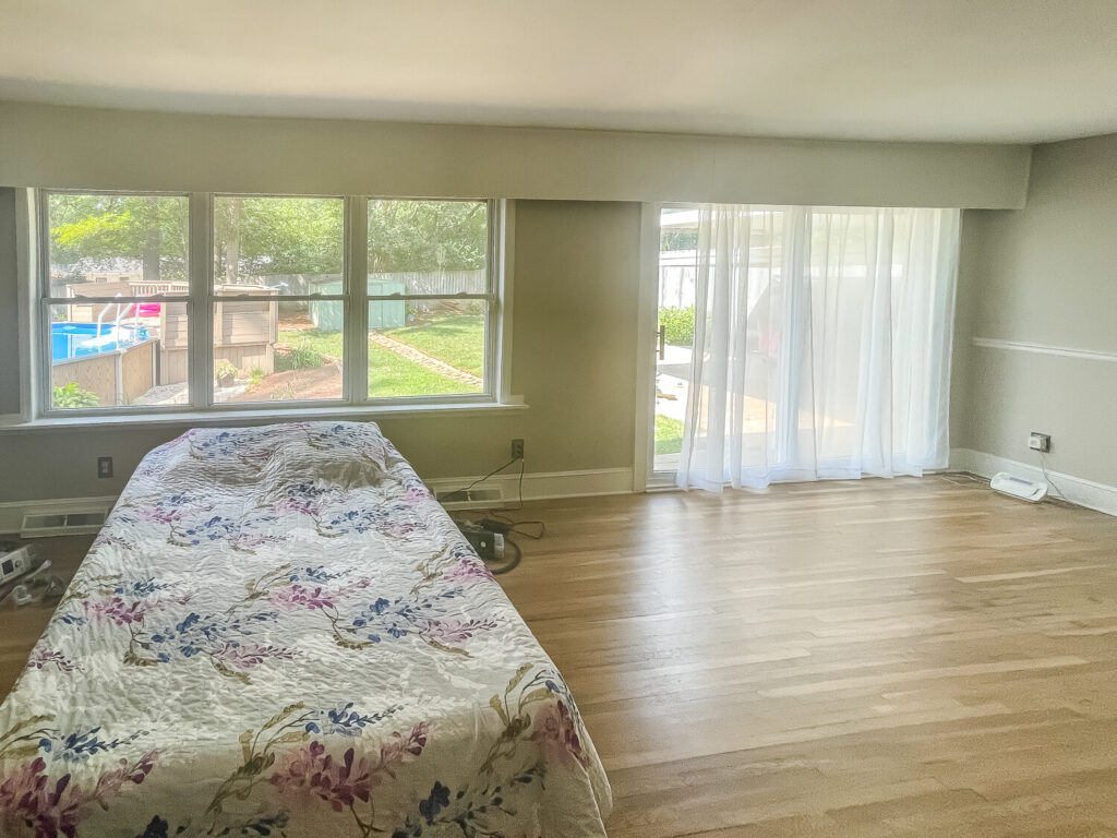 bed in living room space