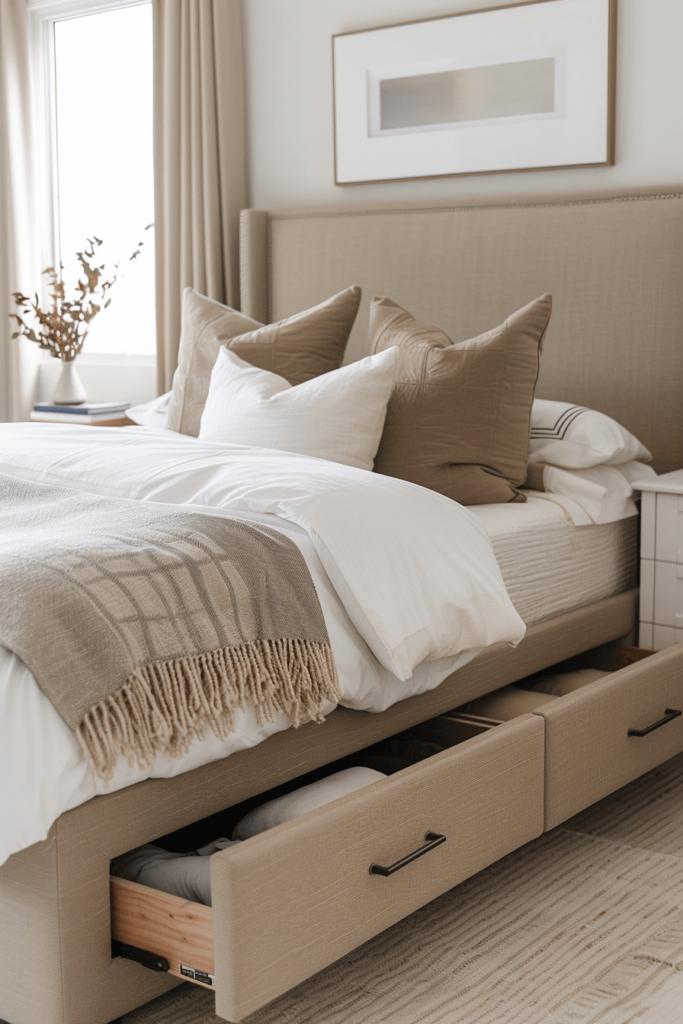 upholstered storage bed with handles