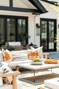 wood furniture with succulent on outdoor coffee table