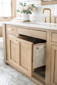 pull out hidden laundry hamper in bathroom